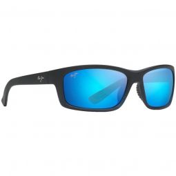 Maui Jim Kanaio Coast Polarized Wrap Matte Translucent Blue Black with Stripe Sunglasses - Blue Hawaii Lens