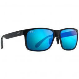 Maui Jim Red Sands Polarized Rectangular Matte Black Sunglasses - Blue Hawaii Lens