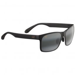Maui Jim Red Sands Polarized Rectangular Matte Black Sunglasses - Neutral Grey Lens