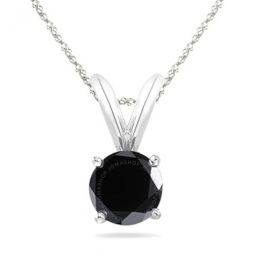 0.20 Carat Natural Round Black Diamond Solitaire Pendant In 14K White Gold With 18 14K White Gold Plated Sterling Silver Box Chain