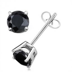 14K White & Yellow Gold Round Natural Black Diamond ( 0.30 ctw ) 4-Prong Set Stud Earrings For Womens