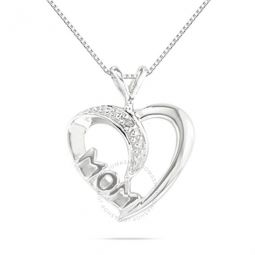 0.005 Carat Natural Diamond Mom Heart Pendant For Woman Crafted In 10k White Gold With 18 Sterling Silver Box Chain