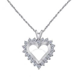 3/4 Carat Diamond Heart Shape Pendant Necklace In 14K White Gold With 18 14k White Gold Plated Sterling Silver Box Chain