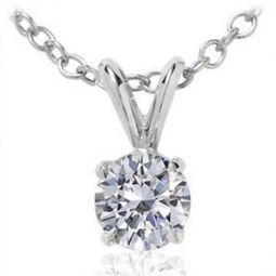 3/4 Carat Natural Round White Diamond Solitaire Pendant In 14K Solid White Gold With 18 14K White Gold Plated Sterling Silver Box Chain