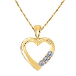 Diamond Three Stone 0.20 Carat Heart Shape Pendant In 10K Yellow Gold With 18 10k Yellow Gold Plated Sterling Silver Box Chain
