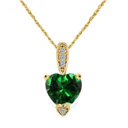 1.25 Carat Heart Shape Emerald Gemstone And White Diamond Pendant In 10k Yellow Gold With 18 10k Yellow Gold Plated Sterling Silver Box C