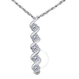 1/2 Carat Diamond Five Stone Swirl Pendant In 10K Solid White Gold With 18 10k White Gold Plated Sterling Silver Box Chain
