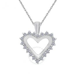 0.25 Carat Heart Shape White Diamond Pendant In 10K White Gold With 18 10k White Gold Plated Sterling Silver Box Chain
