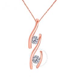 0.30 Carat Diamond Two Stone Pendant In 14K Solid Rose Gold With18 14K Rose Gold Plated Sterling Silver Box Chain