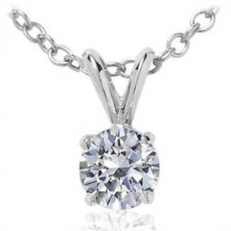 1/4 Carat Natural Round White Diamond Solitaire Pendant In 14K White Gold With 18 14K White Gold Plated Sterling Silver Box Chain