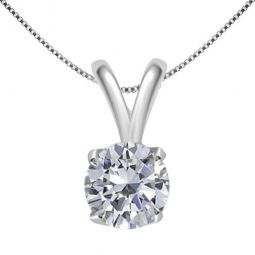 0.20 Carat Natural Round White Diamond Solitaire Pendant In 14K White Gold With 18 14K White Gold Plated Sterling Silver Box Chain