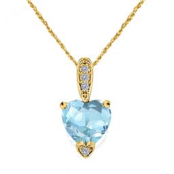 1.25 Carat Heart Shape Aquamarine Gemstone And White Diamond Pendant In 10k Yellow Gold With 18 10k Yellow Gold Plated Sterling Silver Bo