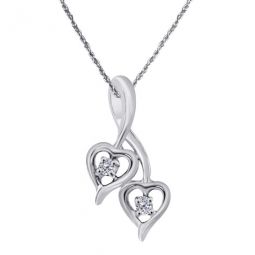 0.10 Carat Diamond/ Two Stone/ Heart Shape Pendant In 10K White Gold With 18 10K White Gold Plated Sterling Silver Box Chain
