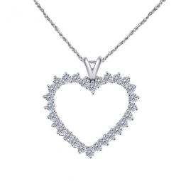 2.00 Carat Diamond Heart Shape Pendant In 10K White Gold With 18 10k White Gold Plated Sterling Silver Box Chain