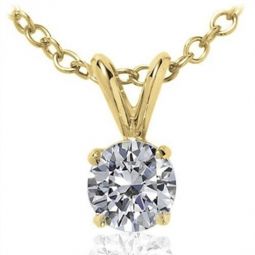 0.60 Carat Round Natural Diamond Solitaire Pendant In 14K Solid Yellow Gold With 18 14K Yellow Gold Plated Sterling Silver Box Chain