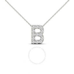 0.13 Carat Natural White Diamond Initital B Pendant Necklace In 14K Solid White Gold With 18 Cable Chain