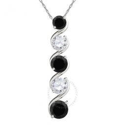 10k White Gold 1 Ct Round Cut Black And White Diamond Pendant Necklace With 18 10K White Gold Plated Sterling Silver Box Chain