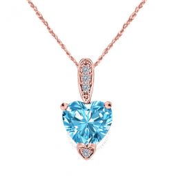 1.25 Carat Heart Shape Blue Topaz Gemstone And White Diamond Pendant In 10k Rose Gold With 18 10k Rose Gold Plated Sterling Silver Box Ch