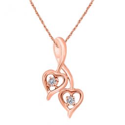 0.10 Carat Diamond/ Two Stone/ Heart Shape Pendant In 10K Rose Gold With 18 10k Rose Gold Plated Sterling Silver Box Chain