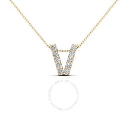 0.10 Carat Natural Diamond Initial V Pendant Necklace In 14K Yellow Gold With 18 Cable Chain