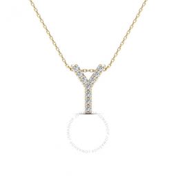 0.10 Carat Natural Diamond Initial Y Pendant Necklace In 14K Yellow Gold With 18 Cable Chain