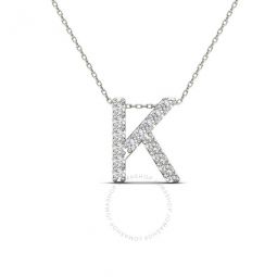 0.12 Carat Natural Diamond Initial K Pendant Necklace In 14K White Gold With 18 Gold Cable Chain