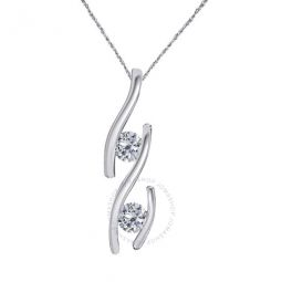 0.30 Carat Diamond Two Stone Pendant In 14K Solid White Gold With18 14K White Gold Plated Sterling Silver Box Chain