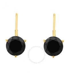 3/8 Carat Black Round Natural Diamond Three Prong Set Womes Martini Leverback Earrings In 14K Solid Yellow Gold