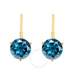 0.20 Carat Round Natural Blue Diamond 3 Prong Set Leverback Earrings For Womens In 14K Solid Yellow Gold