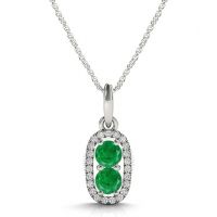 1.15 Carat Natural Emerald & Diamond Pendant In 14K White Gold With 18 14k White Gold Plated Sterling Silver Box Chain