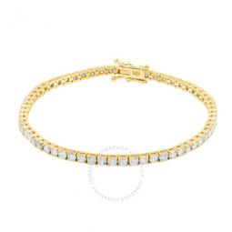 14K Yellow Gold 3.28 Carat Natural Round White Diamond ( F-G / SI1 ) 7 Prong Set Tennis Bracelet For Womens/ Girls