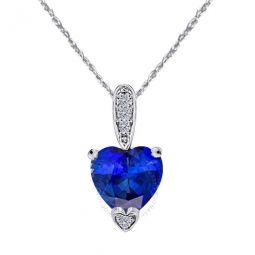 1.25 Carat Heart Shape Tanzanite Gemstone And White Diamond Pendant In 10k White Gold With 18 10k White Gold Plated Sterling Silver Box C