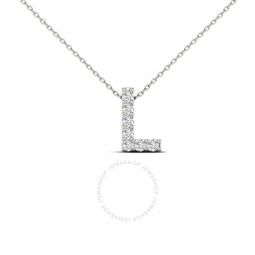 14K White Gold 0.07 Ct Natural Prong Set Diamond Initial L Necklace Pendant With 18 Gold Cable Chain
