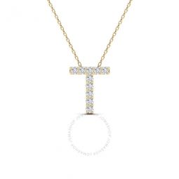 0.10 Carat Natural Diamond Initial T Necklace Pendant In 14K Yellow Gold With 18 Cable Chain