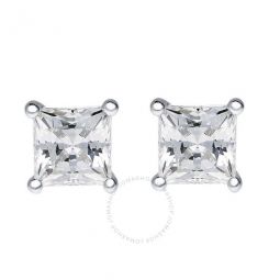 0.50 Carat Natural Princess Cut Diamond ( G-H / SI1-SI2 ) Women Stud Earrings In 14K Solid White Gold With Secure Push Back