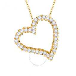 14K Yellow Gold 0.75 Ct Round Diamond Heart Pendant with 18 Gold Plated 925 Sterling Silver Box Chain