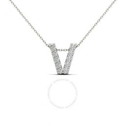 0.10 Carat Natural Diamond Initial V Pendant Necklace In 14K White Gold With 18 Cable Chain