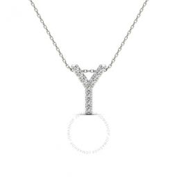0.10 Carat Natural Diamond Initial Y Pendant Necklace In 14K White Gold With 18 Cable Chain