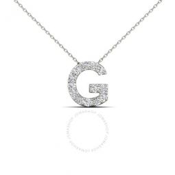 14K White Gold Initial G Set With 0.13 Carat Natural Round White Diamond Comes With 18 Gold Cable Chain
