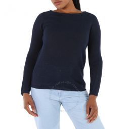Ladies Navy Giolino Linen Boatneck Sweater, Size X-Small