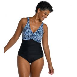 Maxine Womens Tidal Wave Wrap Front One Piece Swimsuit