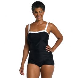 Maxine Womens Solid Bandeau Girl Leg One Piece Swimsuit