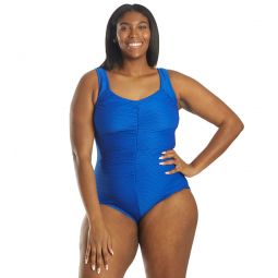 Maxine Plus Size Chlorine Resistant Shirred Girl Leg One Piece Swimsuit