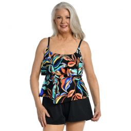 Maxine Womens Watercolor Expressions Double Tiered Tankini Top