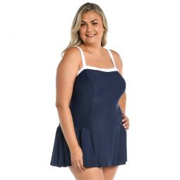 Maxine Womens Plus Size Solid Bandeau Princess Seam Swim Dress
