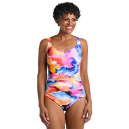 Maxine Womens Watercolor Bliss Over The Shoulder One Piece Swimsuit