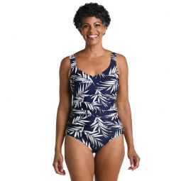 Maxine Womens Gold Leaf Over The Shoulder One Piece Swimsuit