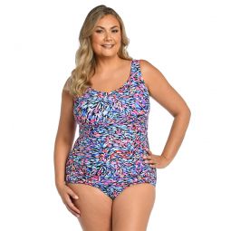 Maxine Womens Plus Size Luminescense Over The Shoulder One Piece Swimsuit