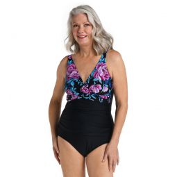 Maxine Womens Midnight Orchid Wrap Front One Piece Swimsuit