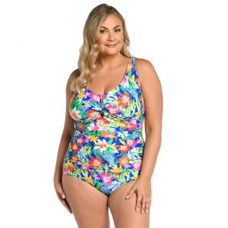 Maxine Womens Plus Size Hula Holiday Twist Front One Piece Swimsuit